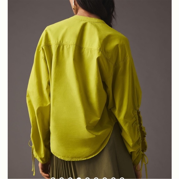 Pilcro Anthropologie Drawstring Chartreuse Poplin Button Blouse medium green - Picture 3 of 10